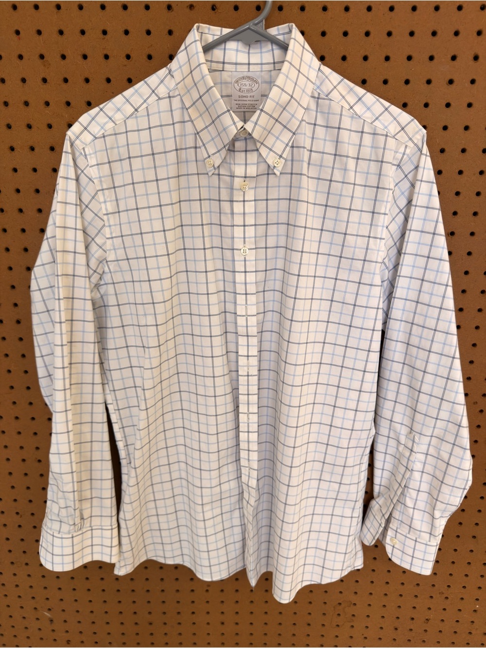 Brooks Brothers Soho Extra Slim Non-Iron Stretch Shirt Navy Windowpane 15.5 32